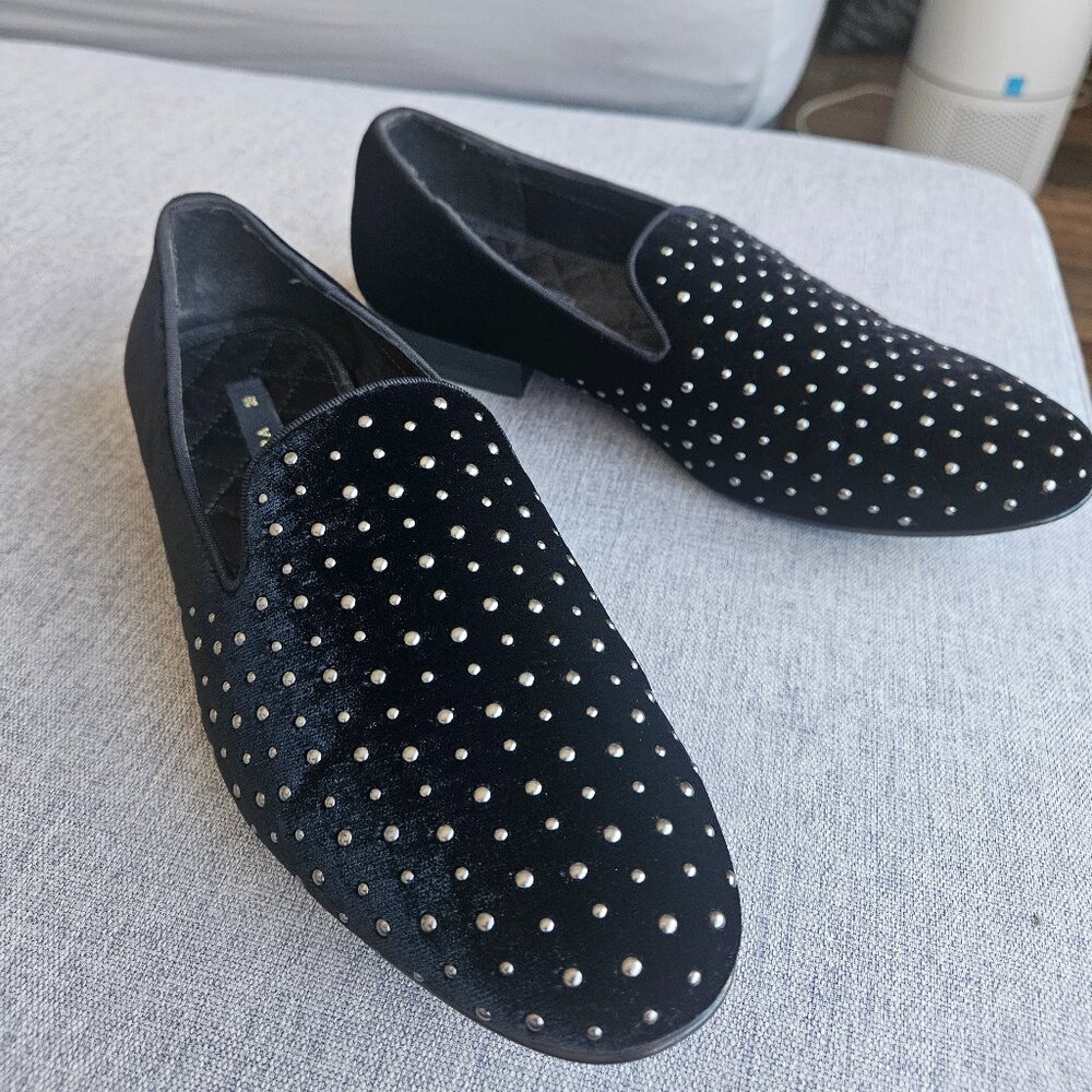 Zara Studded Velvet Loafers